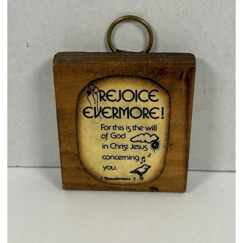VTG Small Hanging Wooden Wall Plaque Religious Rejoice 2